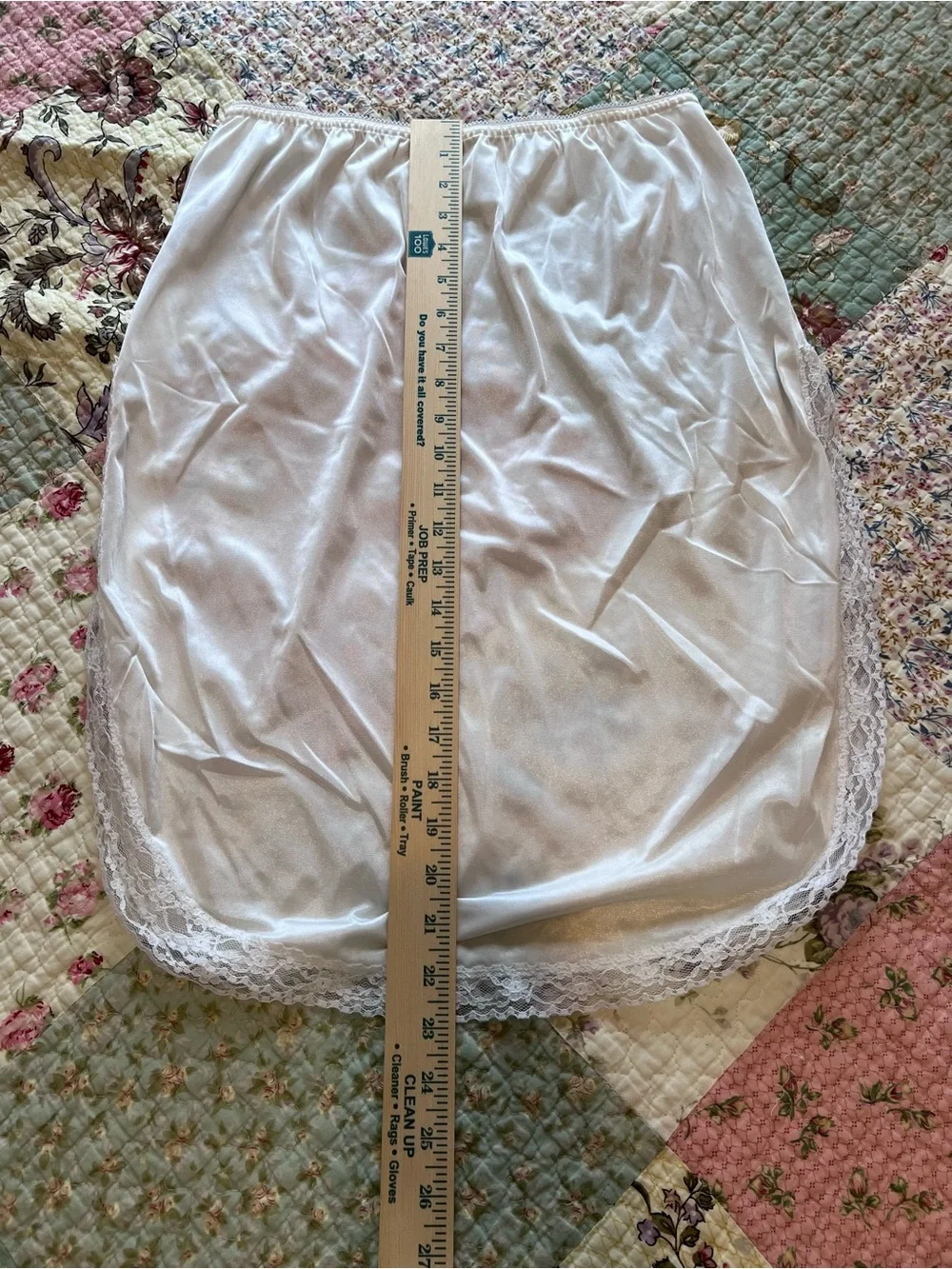 Vintage Mel-Lin White Lace Trim Half Slip Skirt High Side Slit Large L - Picture 2 of 6